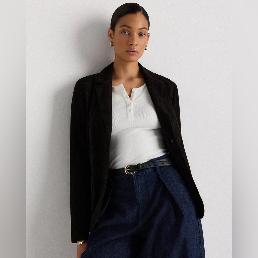 Quince Women 100% Suede Blazer Charcoal Black S‎ - Picture 4 of 9
